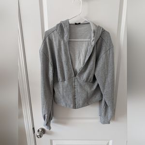 Gray hook and eye cropped jacket